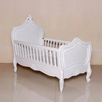 Antique Louis Baby Crib White Paint (RBD_098)