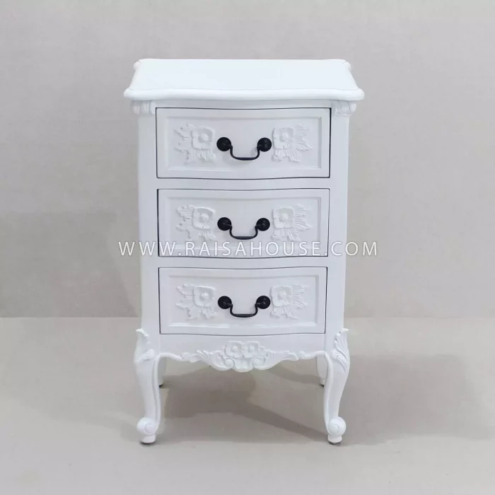 3 Drawers French Nightstand White Paint