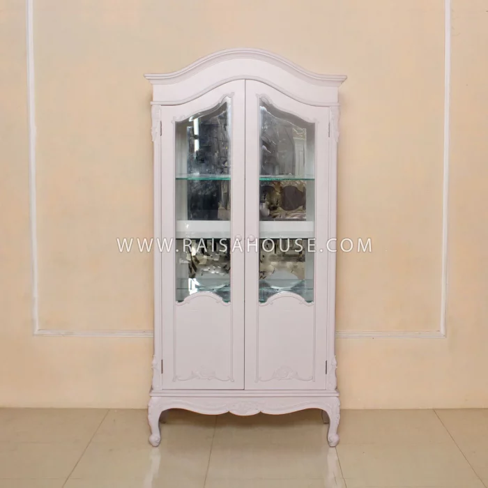 Antique White Victorian Top French Display Cabinet 2 Doors