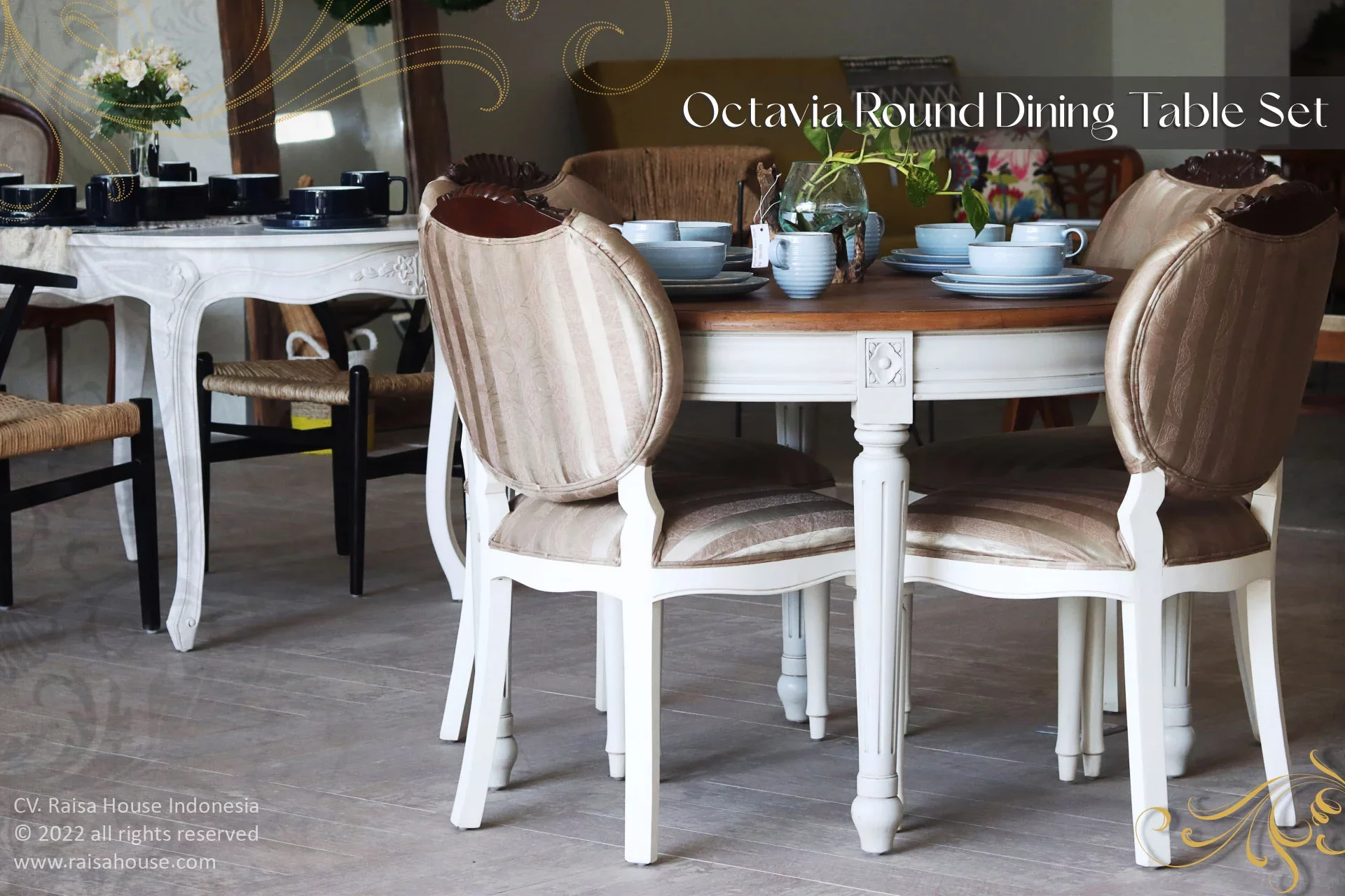 Ocatavia round dining table set 4 chair