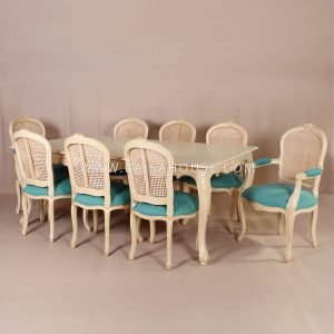 French Rect Dining Table Set 8 Chair Natural