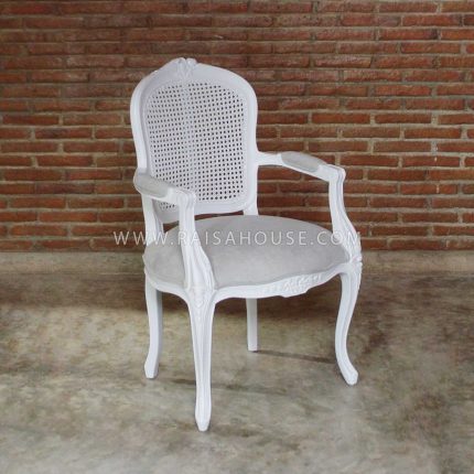 Louis Xv Arm Chair With Cane And Uph White