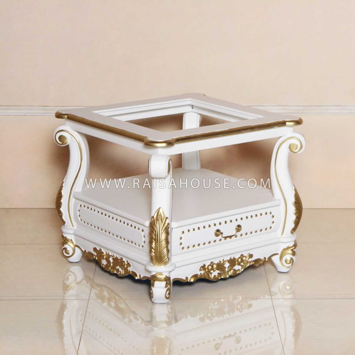 Coffee Table With Glass White & Heavy Gold Decor
