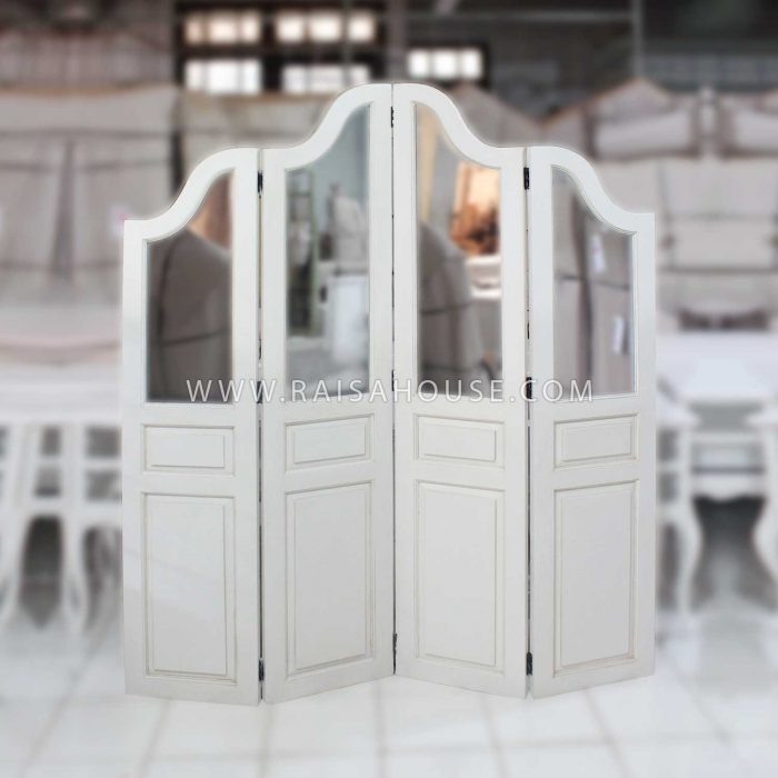 Folding Partition With Mirror on Top Sect Antique White