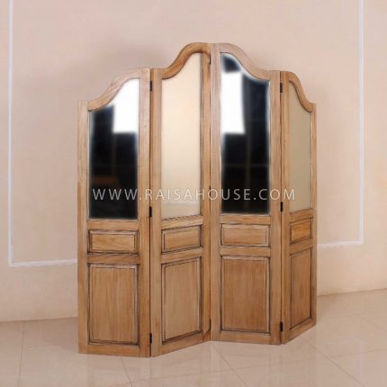 Folding Partition With Mirror on Top Sect Natural