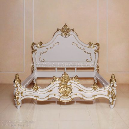 Valbonne Bed King White Complete Covering Color With Heavy Gold Decor