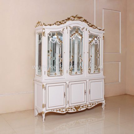 Display Cabinet 022 004 White Complete With Heavy Gold Decor