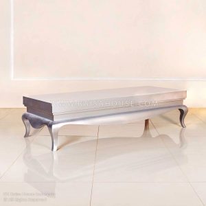 Luxury French style mahogany coffee table Octavia featuring refined curves and silver painted finish