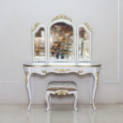 Eaubonne Dressing Table With Mirror White With Gold Decor
