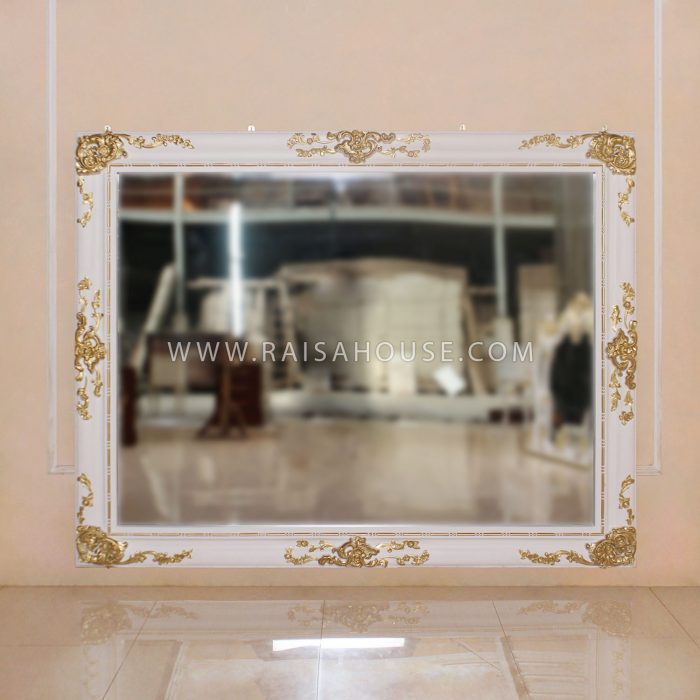 Large Rectangular Carved Mirror White Complete Covering Color With Heavy Gold Decor