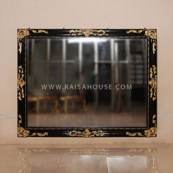 Large Rectangular Carved Mirror Black With Heavy Gold Decor