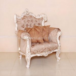 Noura Sofa 1 Seater French style made from solid mahogany wood with elegant carved details