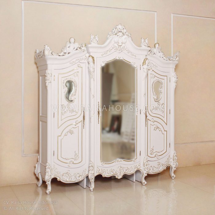 Festive Angel 3 Door Armoire White Complete Cover With Little Gold Decor