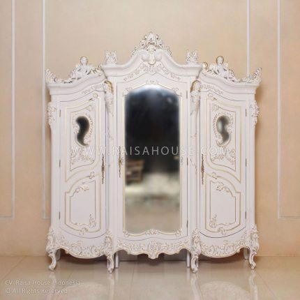 Festive Angel 3 Door Armoire White Complete Cover With Little Gold Decor