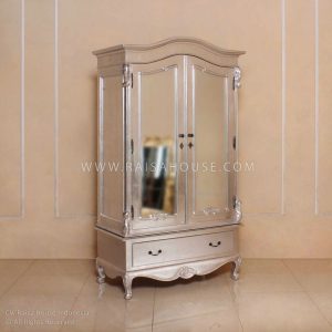Elegant mahogany wardrobe with French style design and silver leaf finishing