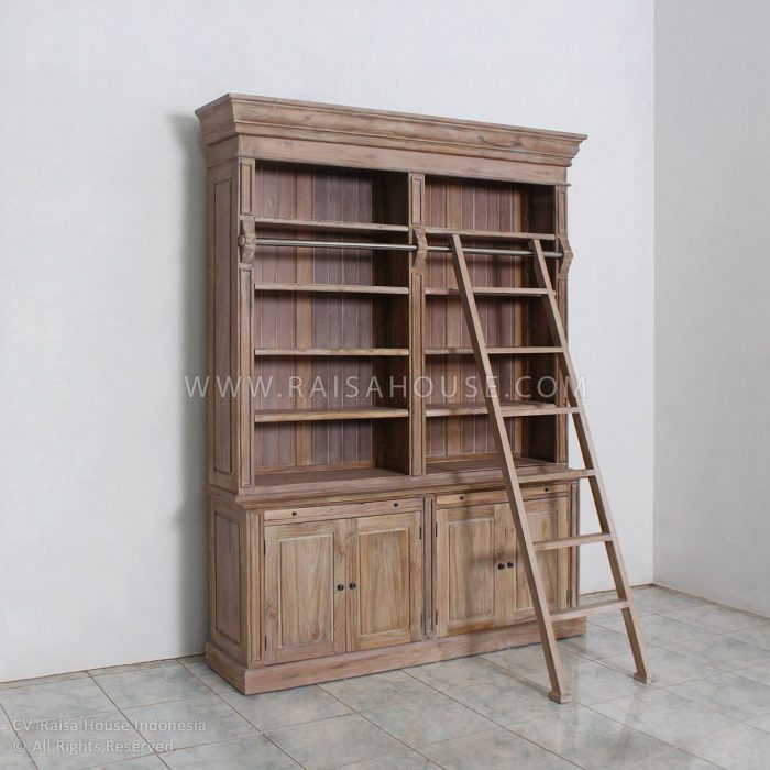 Bookcase 185 Cm W Two Drawer And Four Door Stainlesssteelpipe Recycled Teak