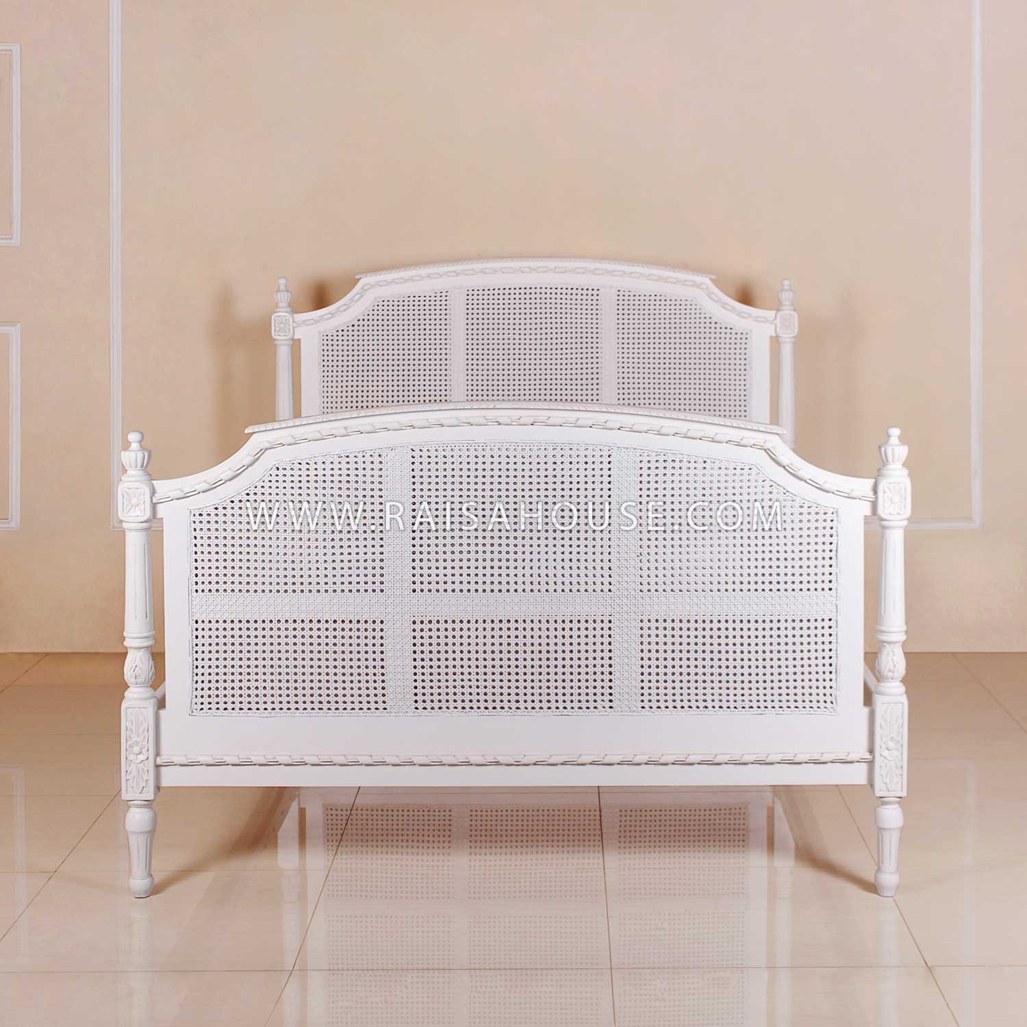 French Cane Bed Queen crafted from solid mahogany wood with ASW finish