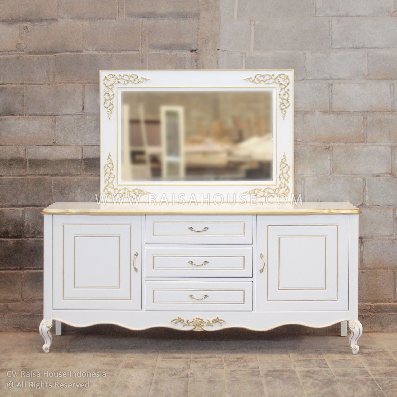 Eaubonne Sideboard With Mirror White With Gold Decor