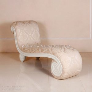 Clementine Lazy Sofa in French design, crafted from mahogany wood with ivory cream finish for luxury interiors.