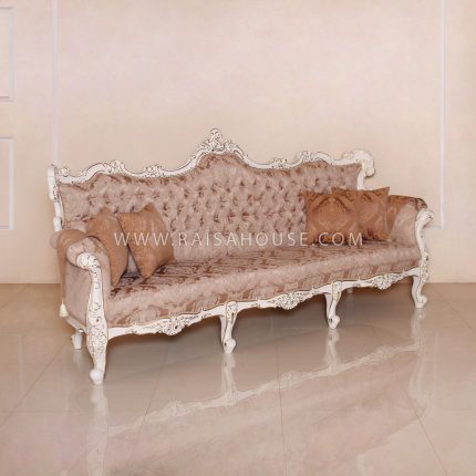 Noura Sofa 3 Seater Light Ivory & Gold Decor