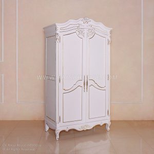 Classic French Yorkshire Wardrobe mahogany wood furniture with white and silver leaf finishing