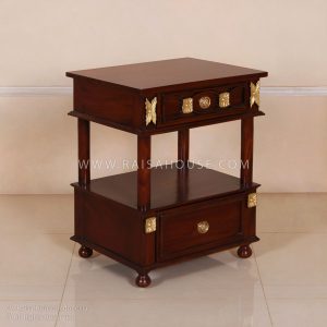French style Fanbo Bedside made of mahogany wood with G-ANL finish and heavy gold decor