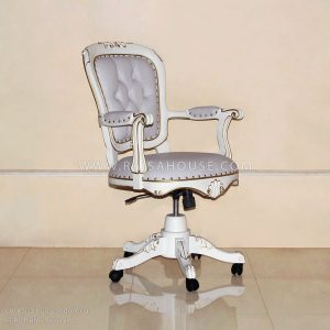 French style swivel desk chair made from solid mahogany wood with elegant carved details