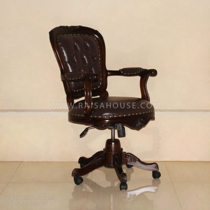 Swivel Desk Chair Brown Leather Quilt