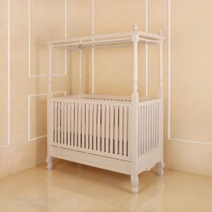 French-inspired Sweetheart Canopy Bed with carved details and durable mahogany frame