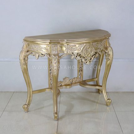 Base of Grape Carved Console & Mirror Gold Leaf With White Wash