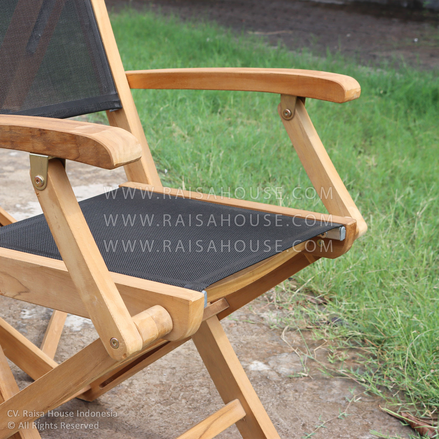 The Anson folding armchair is made from premium teak wood and Batyline mesh - made by an Indonesian furniture manufacturer.