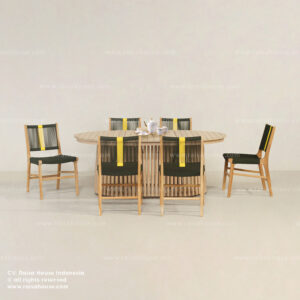 Kentana oval teak dining table set 6 chair