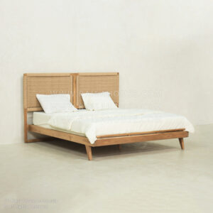 Rian Bed with woven loom headboard and solid teak wood frame by Indonesia furniture manufacturers, ideal for hotel or villa projects.