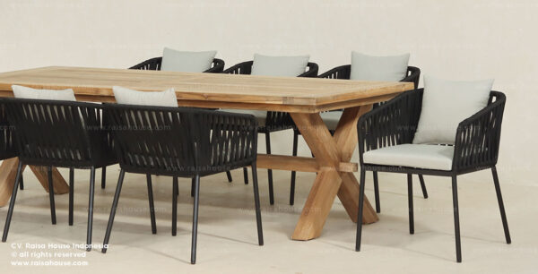 Recycle Teak Dining Table Set 8 Shanum Arm Chair