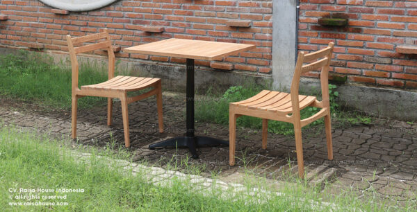 Terrace Table Iron Legs Set with 2 Teak Chair