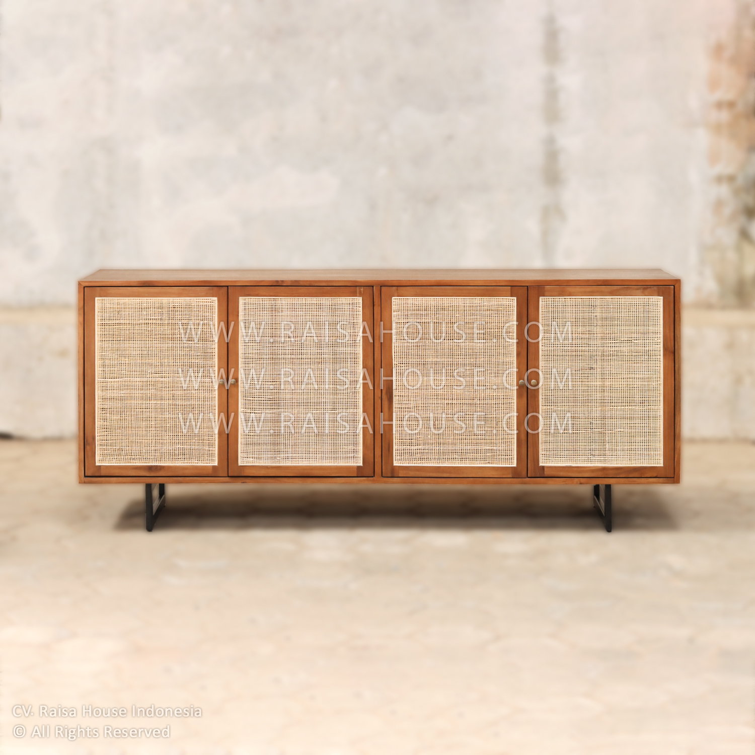 Resti buffet cabinet with rattan doors and teak wood finish, made by Indonesia furniture manufacturers for hotels, resorts, or commercial interiors.