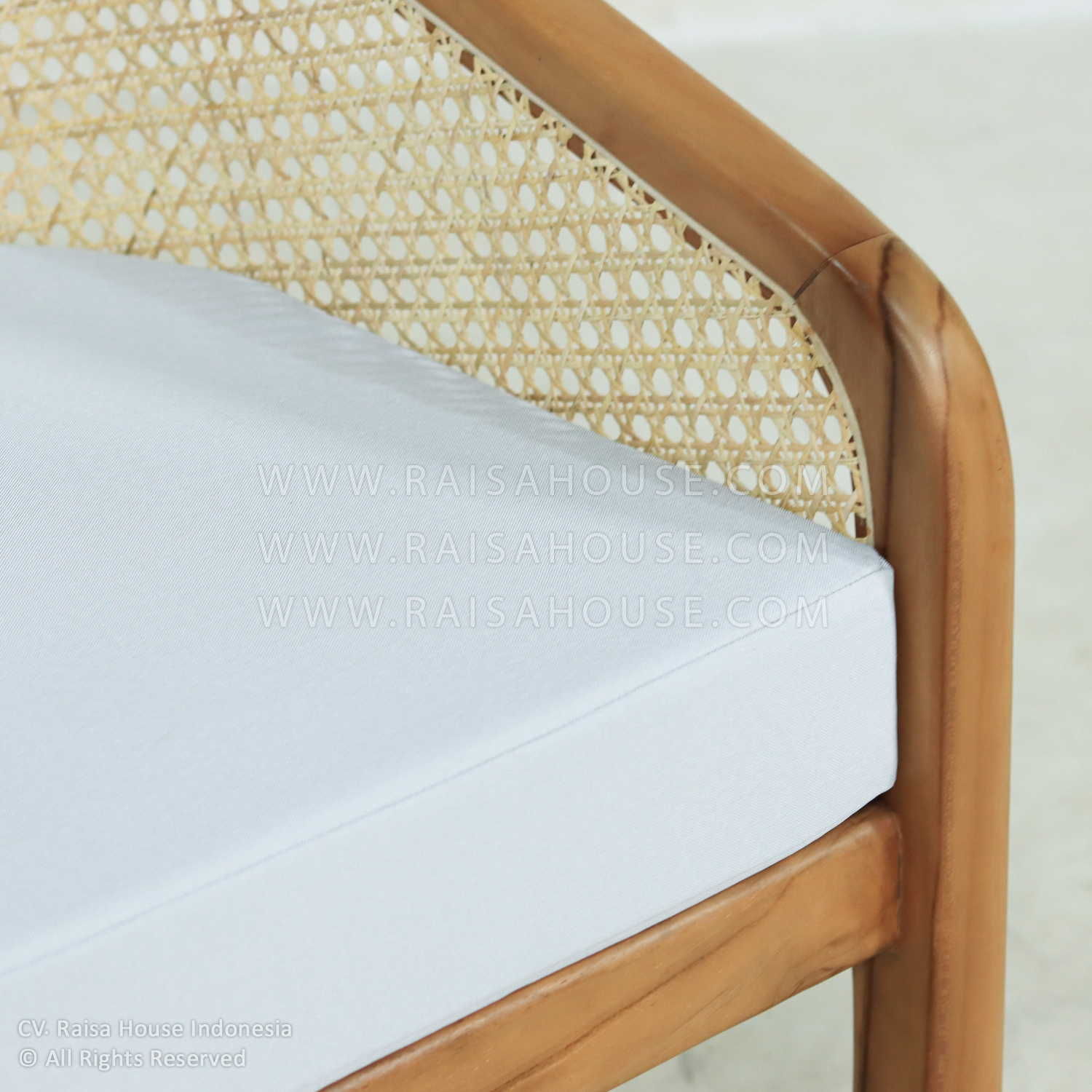 Lounge Hoffman Sofa with rattan backrest and solid teak frame, designed by Indonesia furniture manufacturers for hotel, resort, and project use.