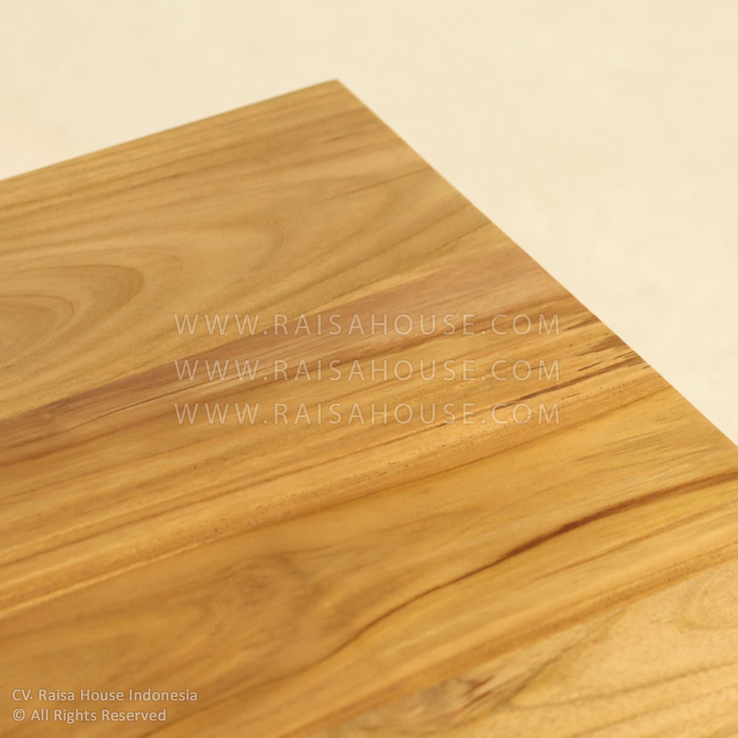 Arial square coffee table in Japandi style with solid teak wood top and unique, curved sleigh leg design.