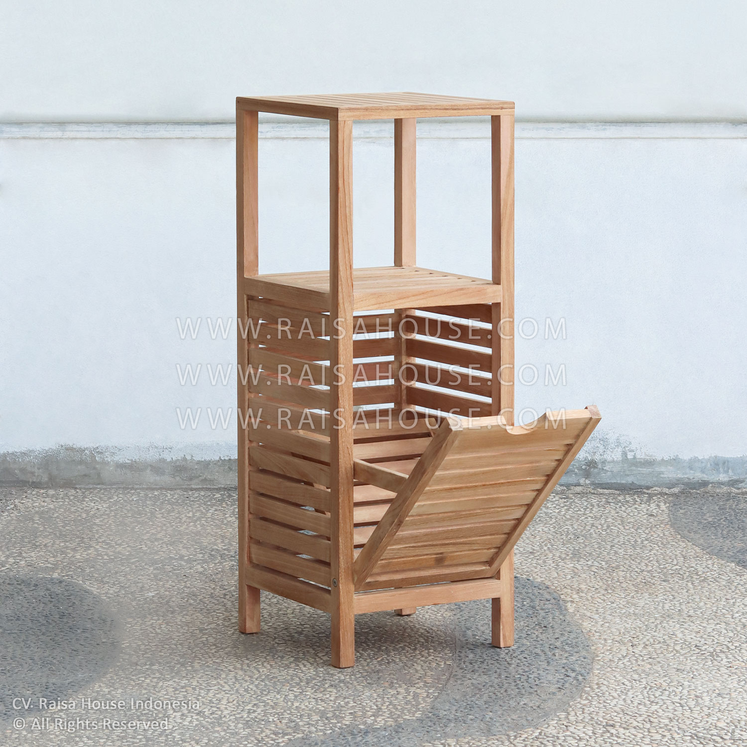 Solid teak wood trash rack crafted by Indonesia furniture manufacturers, ideal for outdoor use in hotels, resorts, and public spaces.
