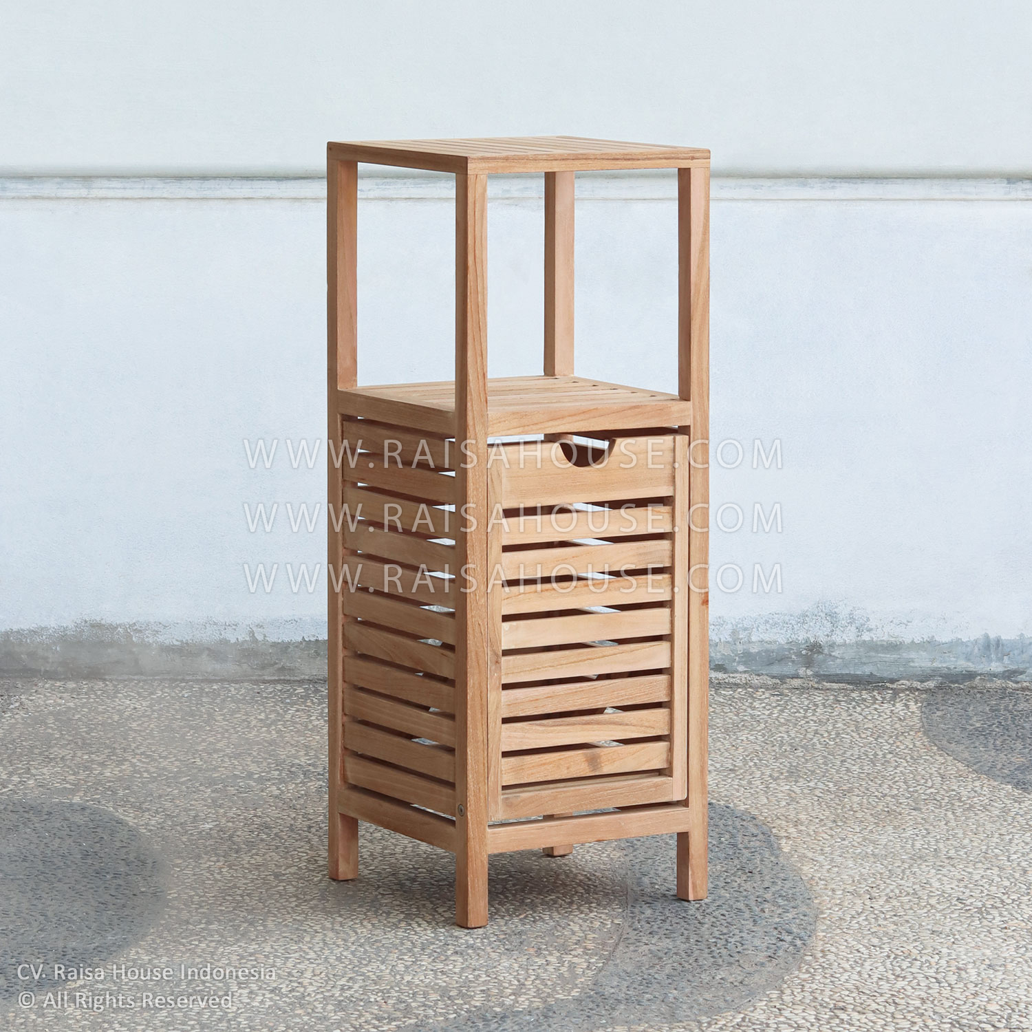 Solid teak wood trash rack crafted by Indonesia furniture manufacturers, ideal for outdoor use in hotels, resorts, and public spaces.