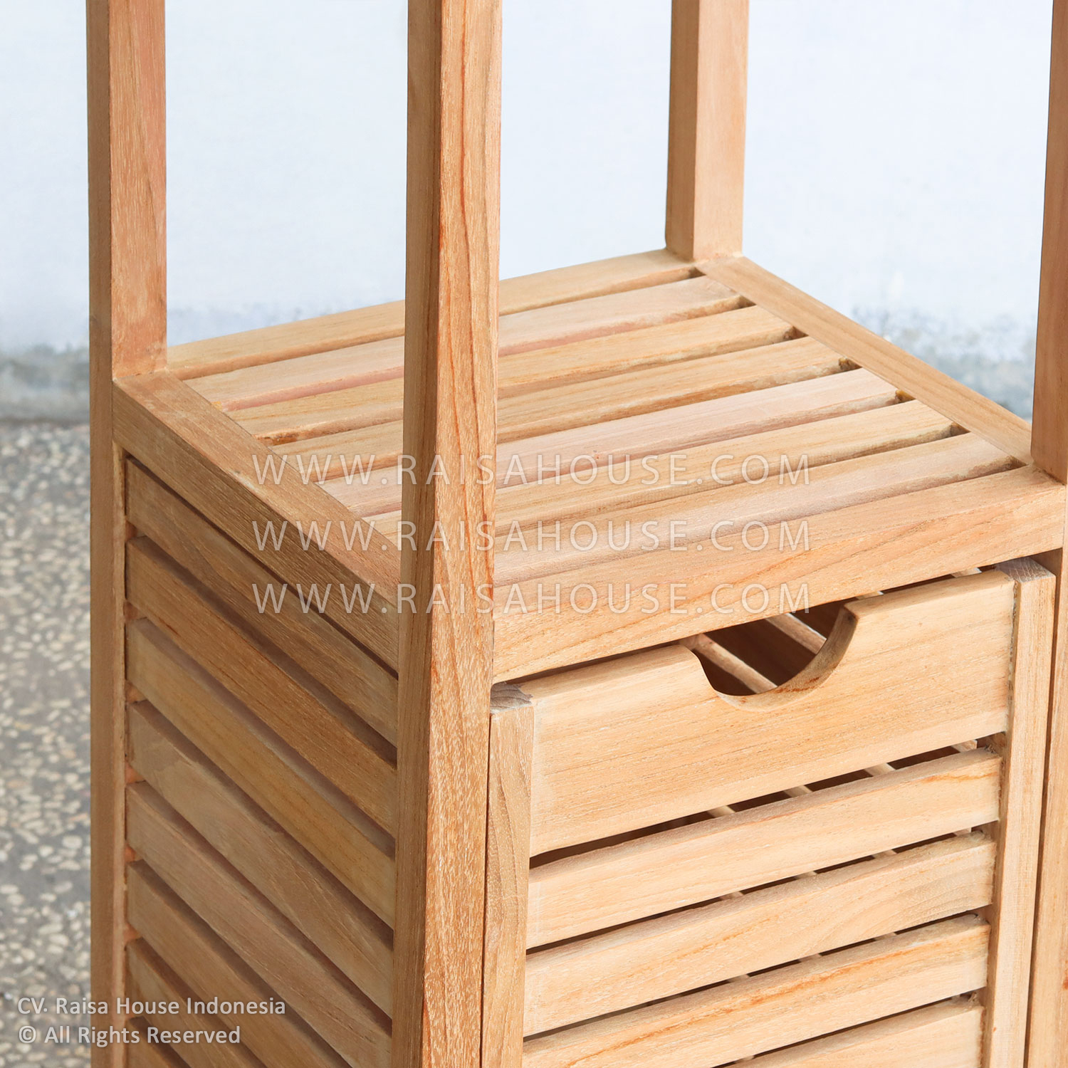 Solid teak wood trash rack crafted by Indonesia furniture manufacturers, ideal for outdoor use in hotels, resorts, and public spaces.
